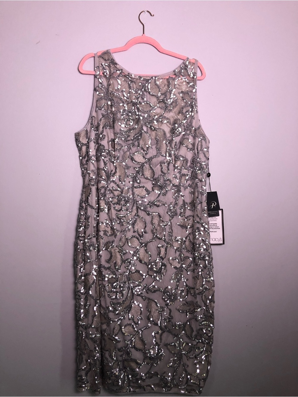 Macy's Silver Sequin Embellished Nude Sheath Dress